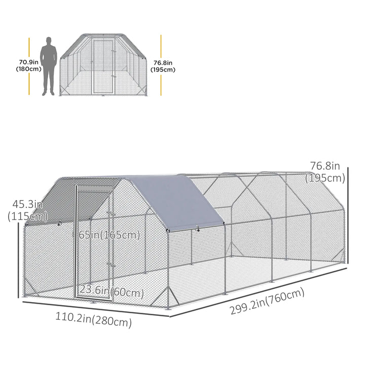 24.9' x 9.2' x 6.5' Large Galv Steel Flat Roof Outdoor Chicken Run Coop Cage Shelter Pet Fence Yard