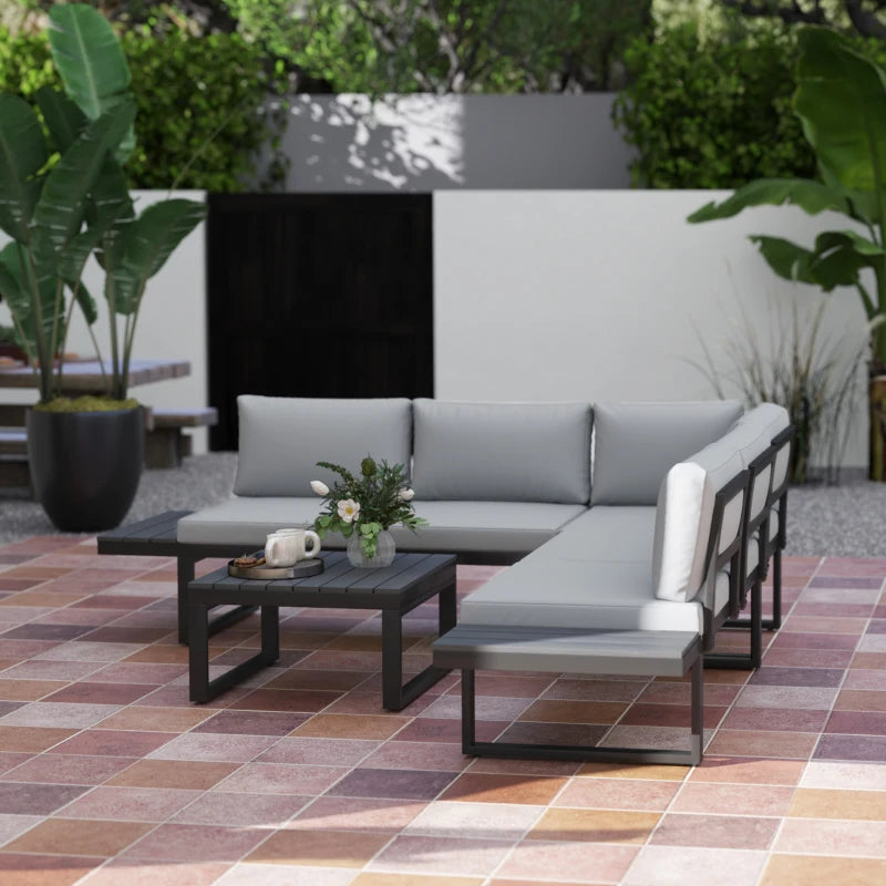 4 Pieces Outdoor Patio Furniture Set - Reclining Garden Corner Sofa with Coffee Table