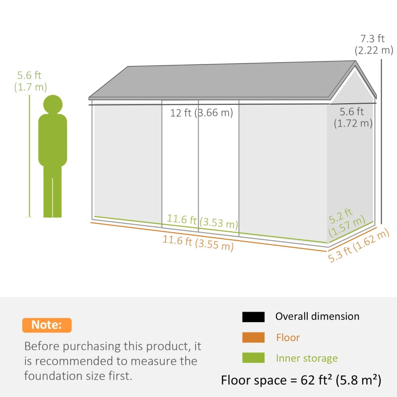 Metal Garden Storage Shed 12' x 5.5' - Secure Outdoor Tool Storage