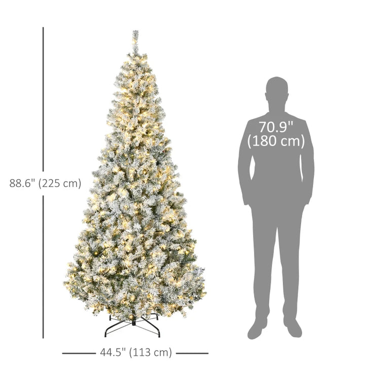 7.5ft Lush 1188-Tip Prelit Snow Flocked Artificial Christmas Holiday Tree w 500 Lights, Green