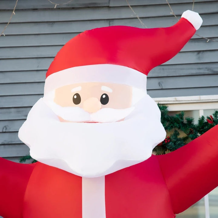 8ft Inflatable LED Holiday Christmas Outdoor Blow Up Decoration, Waving Santa, Merry Xmas Sign