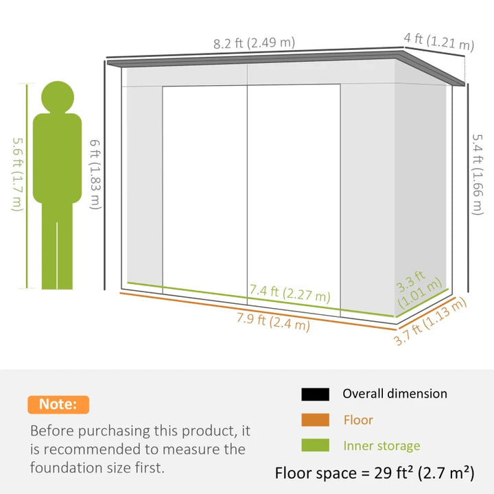 Galvanized Garden Storage Shed 8x4FT - Durable Metal Outdoor Shed with Double Doors and Vents