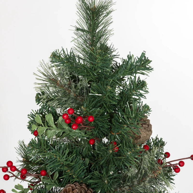 NEW 2pc 2ft Prelit Artificial Christmas Holiday Mini Outdoor Tree w Pinecones, Berries Decor, Green