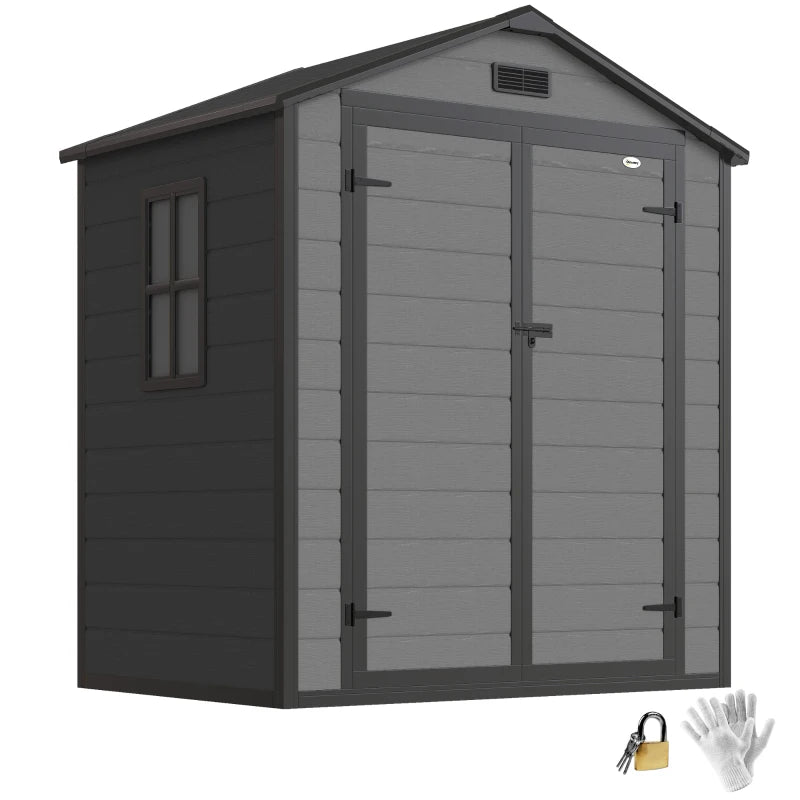 6x4.5FT Plastic Garden Shed with Lockable Double Doors and Ventilation - Weatherproof Tool Storage