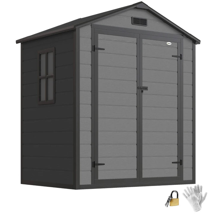 6x4.5FT Plastic Garden Shed with Lockable Double Doors and Ventilation - Weatherproof Tool Storage