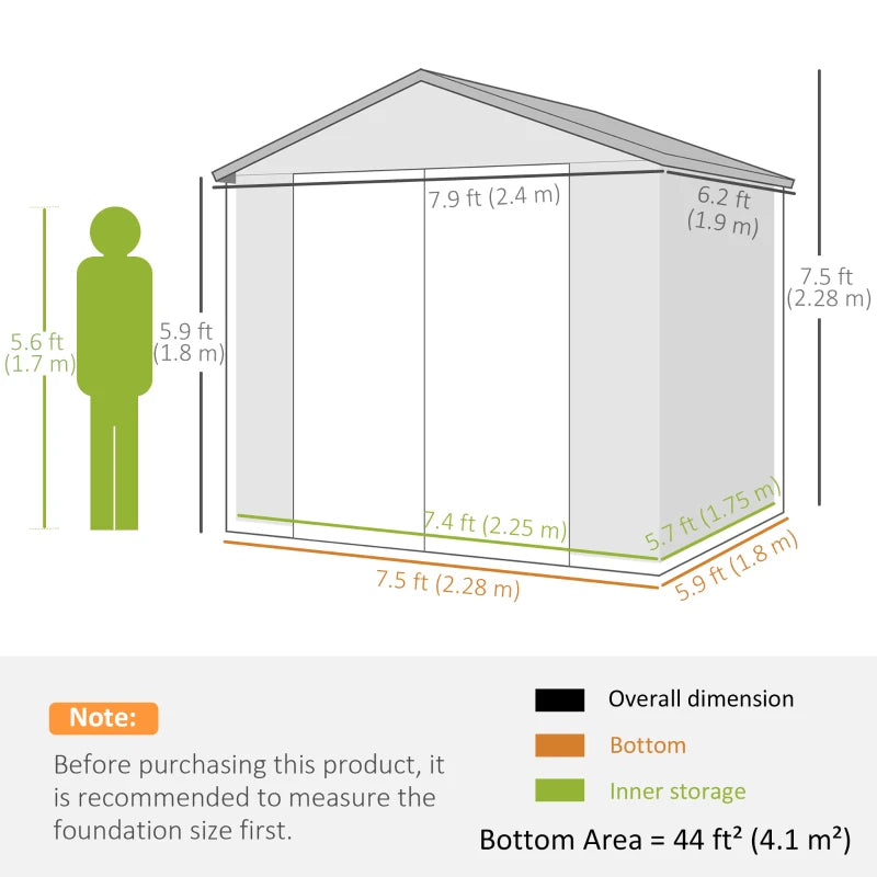 8' x 6' Plastic Garden Storage Shed with Latch Door, Vents, and Sloped Roof - Durable Weatherproof Outdoor Storage
