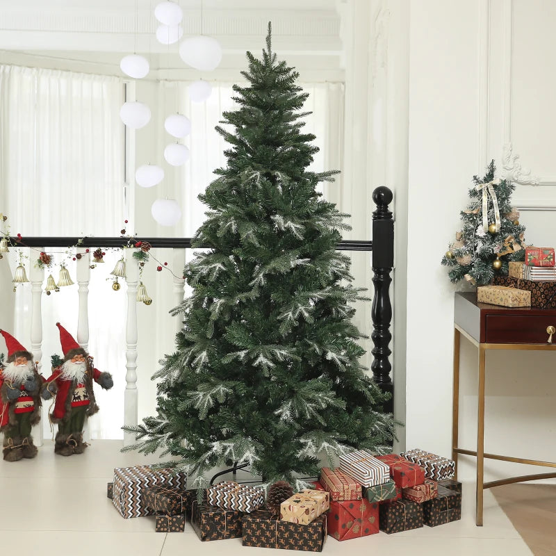 6ft 850-Tip Natural Look Ice Crystal Snow Flocked Artificial Christmas Holiday Xmas Tree, Green