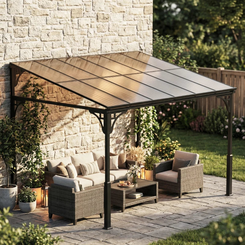 11' x 10' Outdoor Pergola Wall Mounted Hardtop Lean-to Gazebo - Durable UV Resistant Patio Shelter