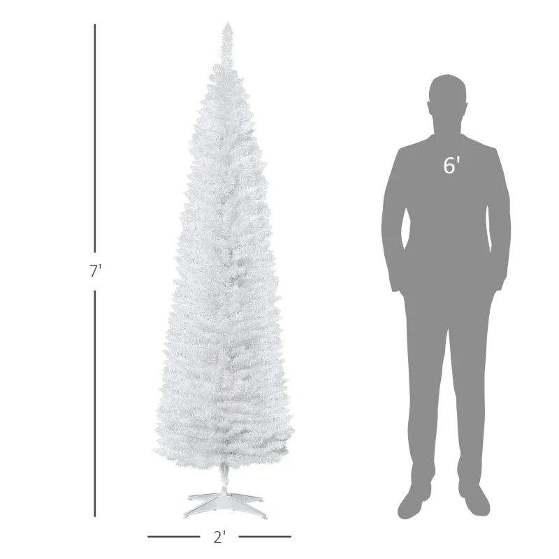 NEW 7ft 499-Tip Unlit Slim Pencil Artificial Christmas Holiday Xmas Tree Decor w Base, White