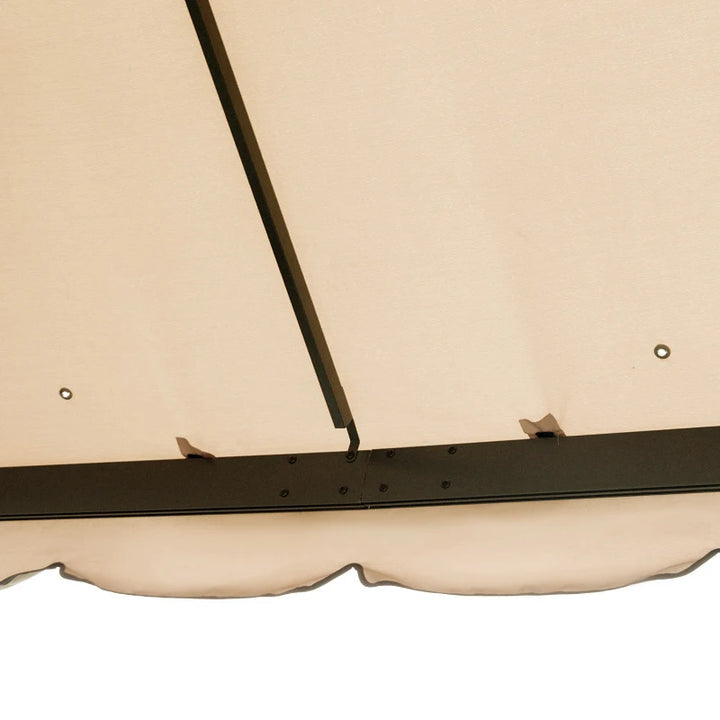 10' x 10' Outdoor Soft-top Gazebo Canopy Shelter 2-Tier Fabric Roof, Curtain, Mesh, Khaki Beige