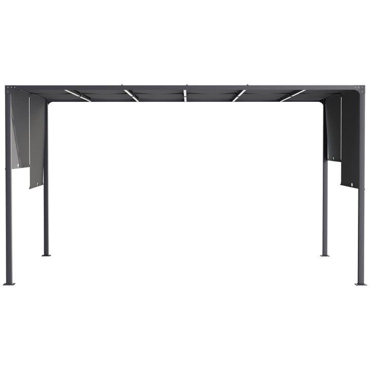 13' x 10' Steel Pergola Shelter w Solar LED Lights, Adjustable Roof Shade Outdoor Patio, Grey