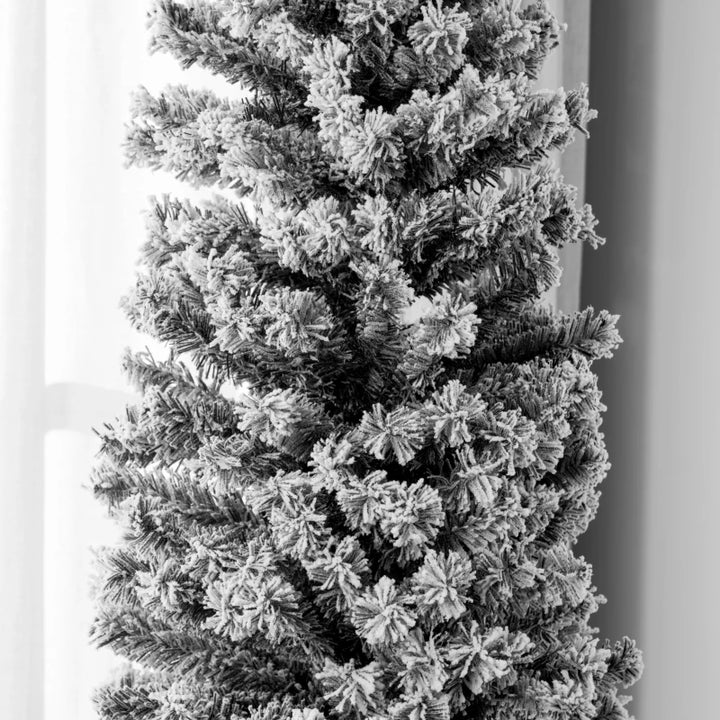 6ft 492-Tip Unlit Snow Flocked Slim Artificial Pencil Christmas Holiday Fake Xmas Tree, Black