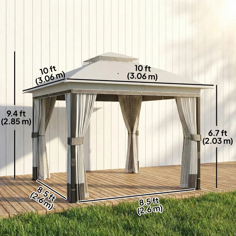 10' x 10' Patio Gazebo Double Roof Canopy with Curtains - Durable Steel Frame Outdoor Shelter