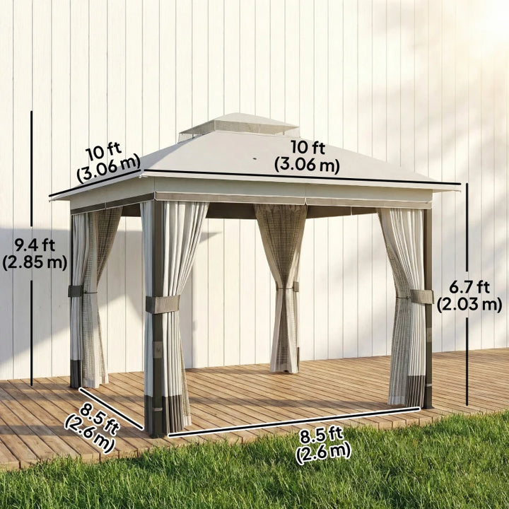 10' x 10' Patio Gazebo Double Roof Canopy with Curtains - Durable Steel Frame Outdoor Shelter