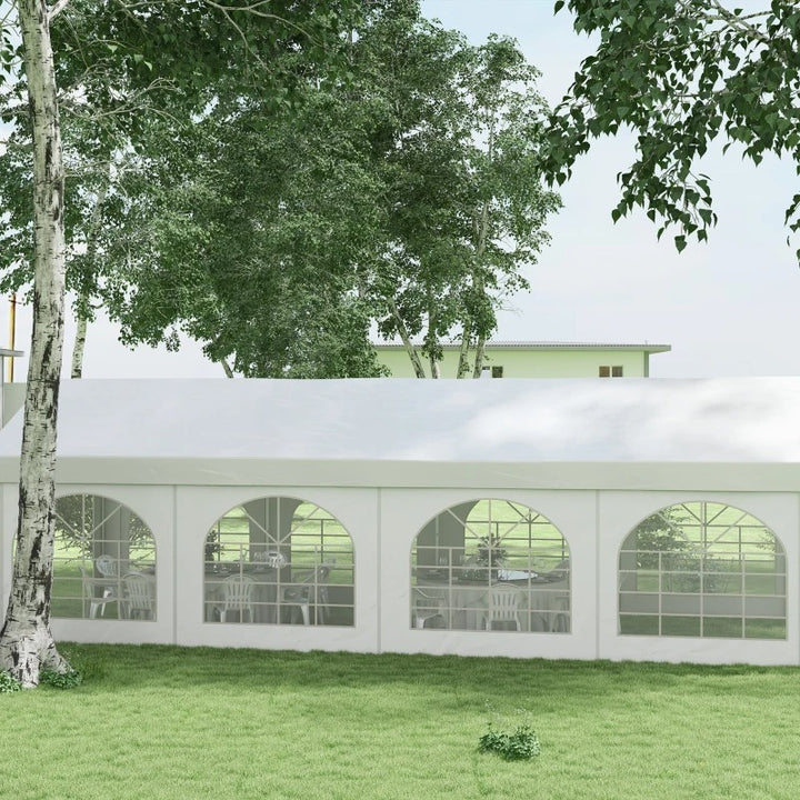 26' x 10' Portable Party Tent Canopy Carport w/ Removable Sidewalls, Doors, & Windows - White