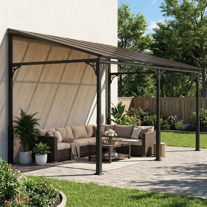 13' x 10' Lean To Gazebo Hardtop Wall Mounted Outdoor Pergola - Durable Weatherproof Patio Shelter