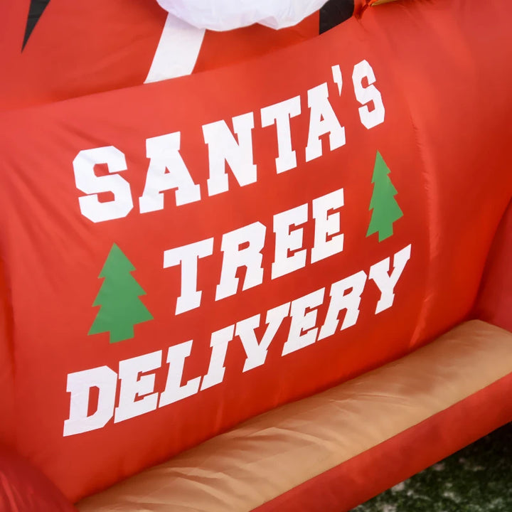 6ft Long Inflatable Holiday Christmas Outdoor Blow Up Lawn Display w Light, Santa in Red Truck