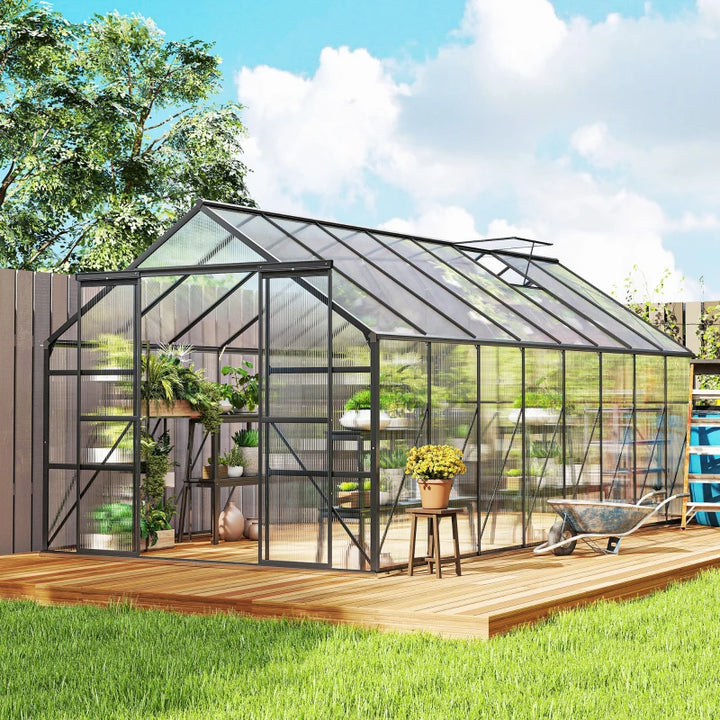 Aluminum Polycarbonate Walk-In Garden Greenhouse Kit - Spacious Year-Round Plant Protection