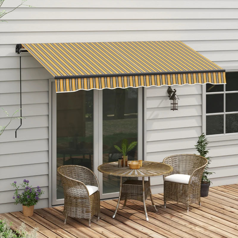 10' x 8' Manual Retractable Awning UV Resistant Sun Shade Canopy Outdoor Patio Deck Yellow Grey