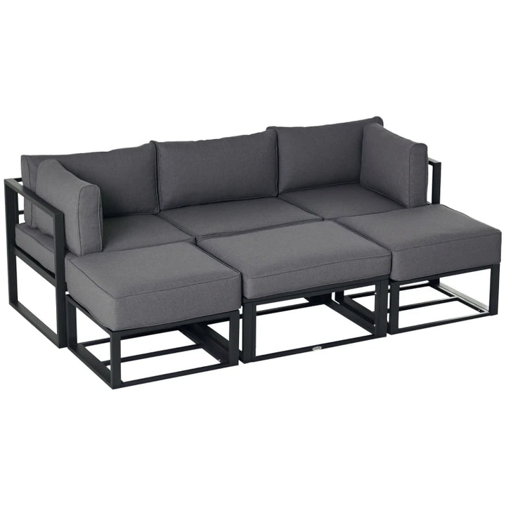 6 Pieces Patio Furniture Set Space-Saving Sectional Outdoor Daybed with Aluminum Frame and Thick Cushions
