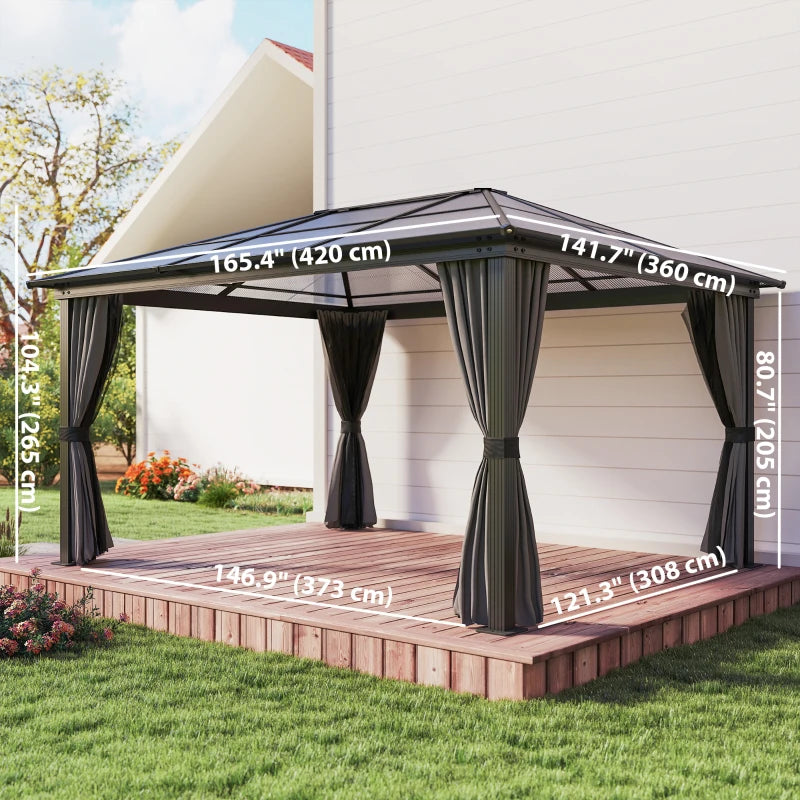 12' x 15' Hardtop Gazebo Canopy - Durable Polycarbonate Roof & Protective Curtains