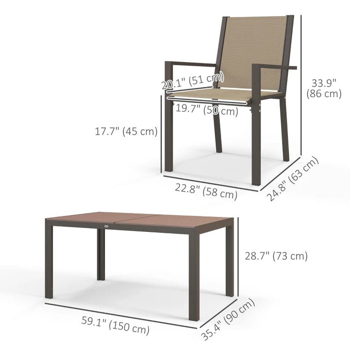 7 Piece Outdoor Dining Set with Rectangular Table and Stackable Chairs - Durable Weather-Resistant Patio Furniture