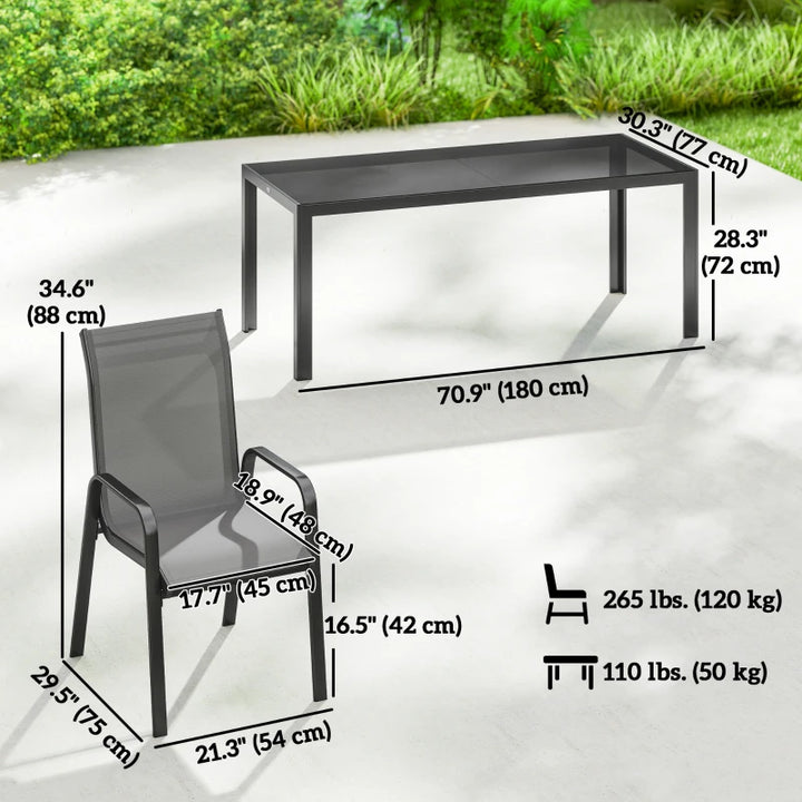 9 Pieces Patio Set with Stackable Chairs - Durable Outdoor Dining Set with Tempered Glass Top