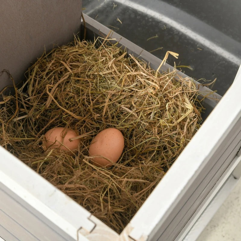 76" Wooden Outdoor Chicken Coop Hen House w Removable Tray, Nesting Box, Lockable Door, Grey