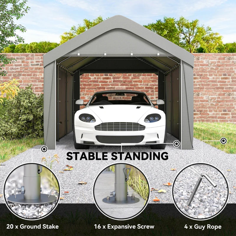 20' x 10' Heavy Duty Carport Shelter w Walls for Truck Bike RV Boat Garage Outdoor Storage, Lt Grey
