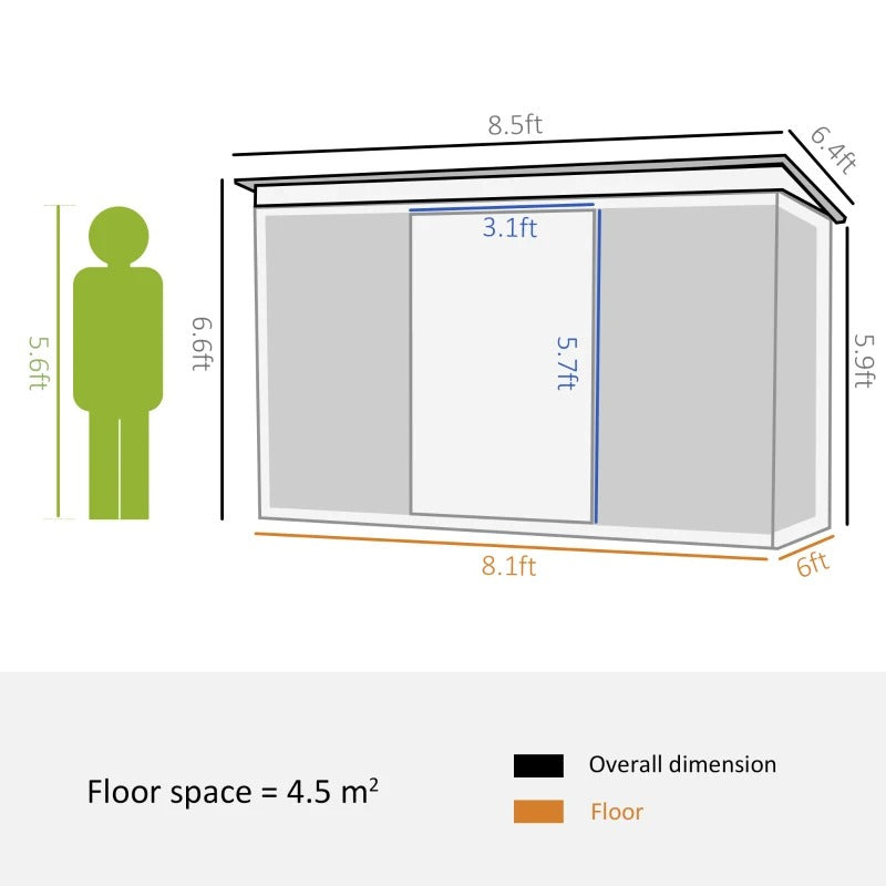 8.5' x 6' Outdoor Metal Storage Shed Organizer w/ Double Doors, Drainage for Patio - Dk Green