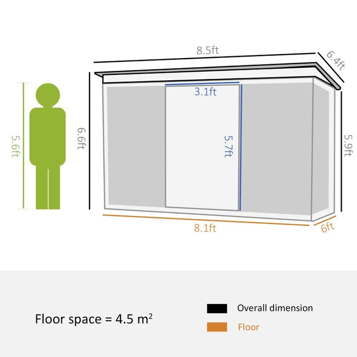 8.5' x 6' Outdoor Metal Storage Shed Organizer w/ Double Doors, Drainage for Patio - Dk Green