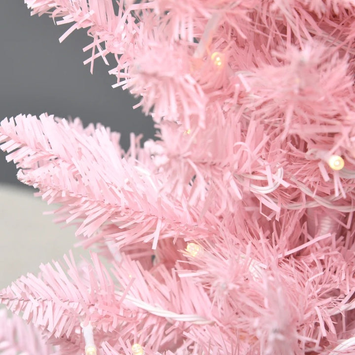 6ft 390-Tip Pre-lit Slim Artificial Pencil Christmas Holiday Tree w 200 LED Lights, Base, Pink
