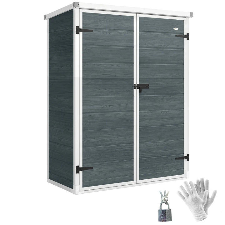 Outdoor 4.4' x 2.3' Plastic Storage Shed with Lockable Doors and Foldable Shelves - Weather Resistant Garden Storage