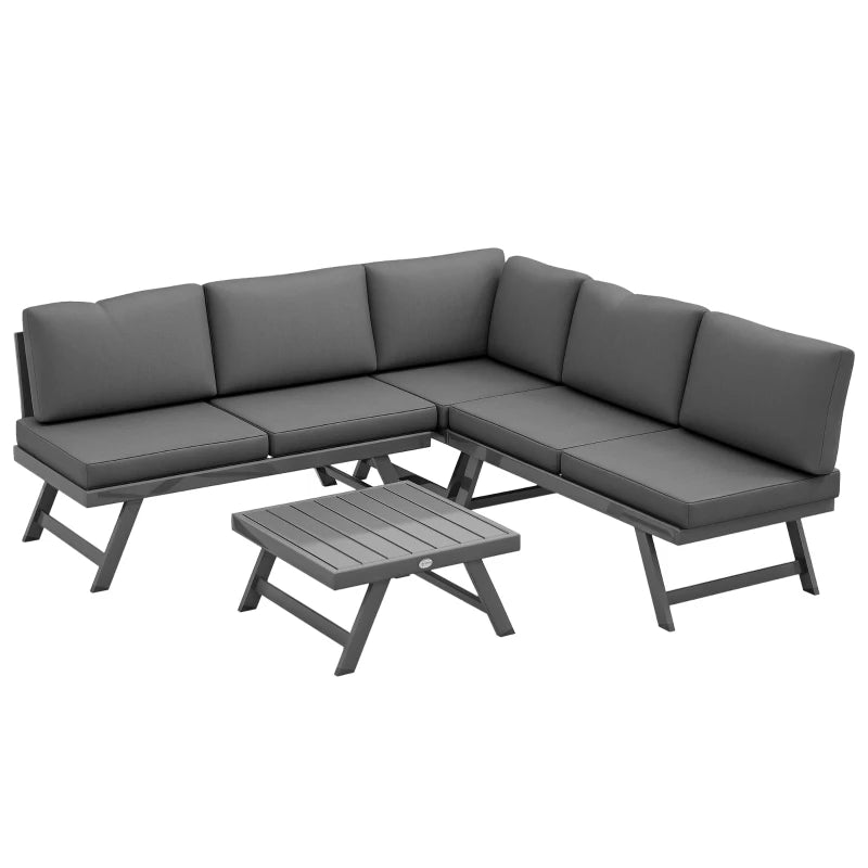 Convertible Outdoor Corner Garden Set 4-Piece - Modular Patio Furniture with Adjustable Recliner
