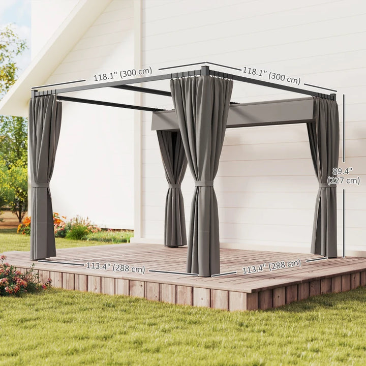 Retractable Pergola Canopy with Sidewalls - Adjustable Outdoor Sun Shade Shelter