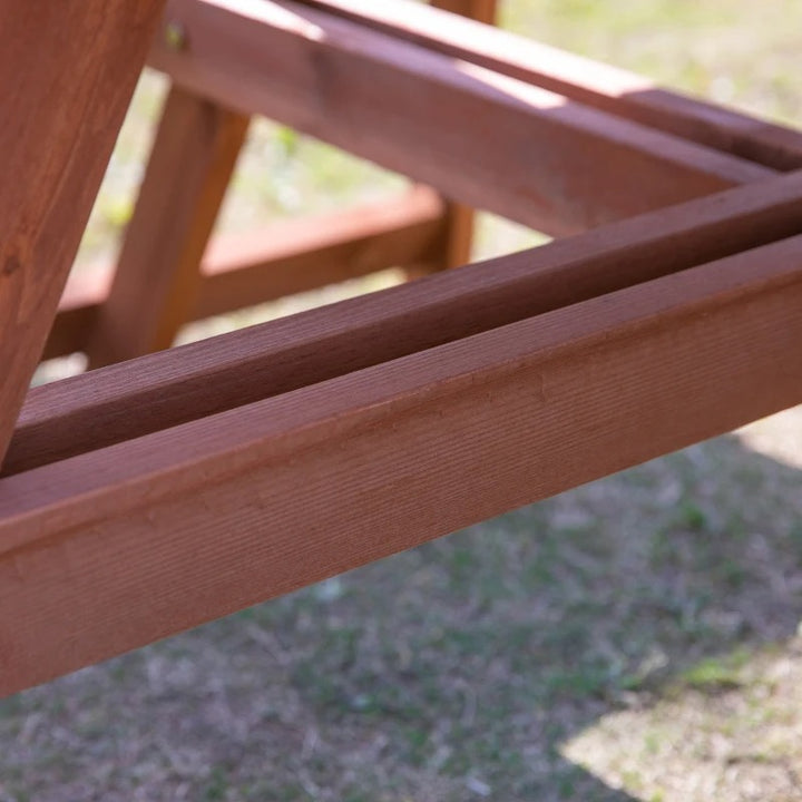 NEW 8-Seat Round Picnic Dining Pub Table w Bench Seats, Outdoor Pool Patio, Solid Stained Fir Wood