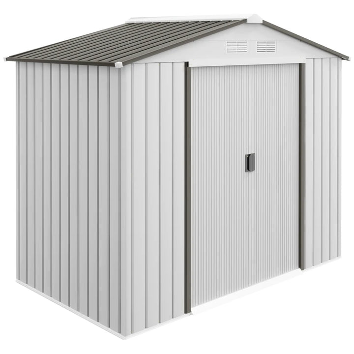 7’ x 4’ x 6’ Outdoor Metal Storage Shed Organizer w Foundation, Garden Backyard, Lt Silver Grey