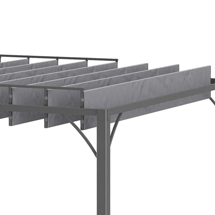 9.5' x 9.7' Louvered Aluminum Steel Patio Pergola Gazebo Canopy, Adjustable Fabric Roof, Grey