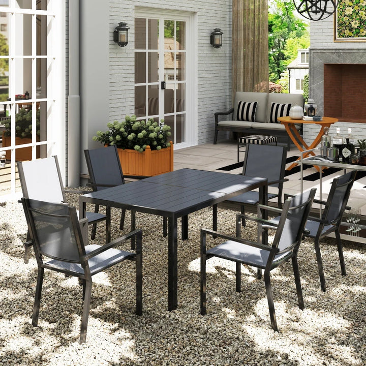 7 Piece Outdoor Dining Set with Stackable Chairs - Durable Rust-Resistant Patio Furniture