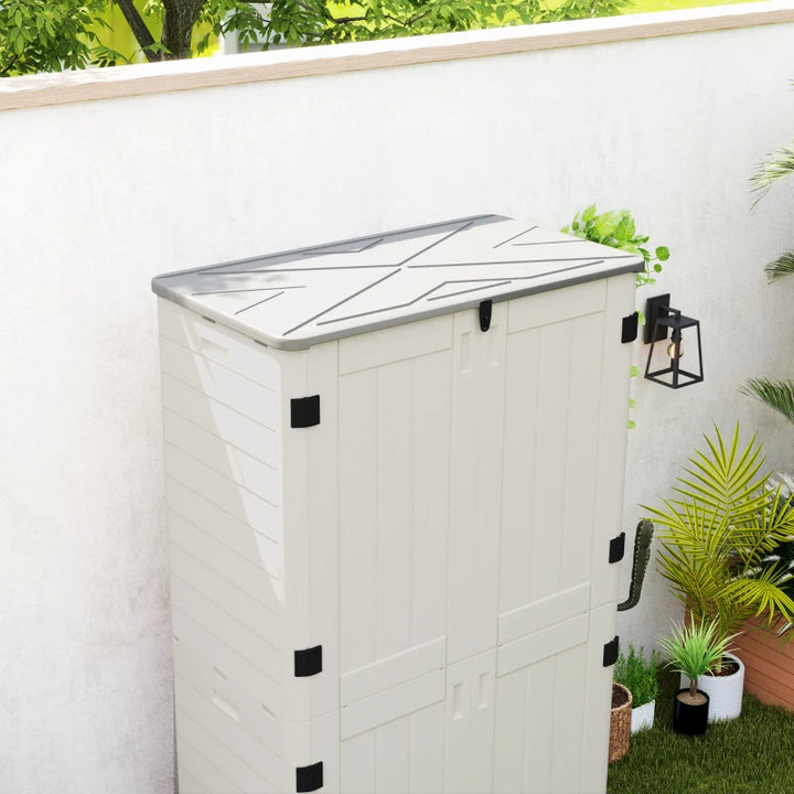 Outdoor Storage Cabinet Cream White - Large Capacity Lockable Garden Shed