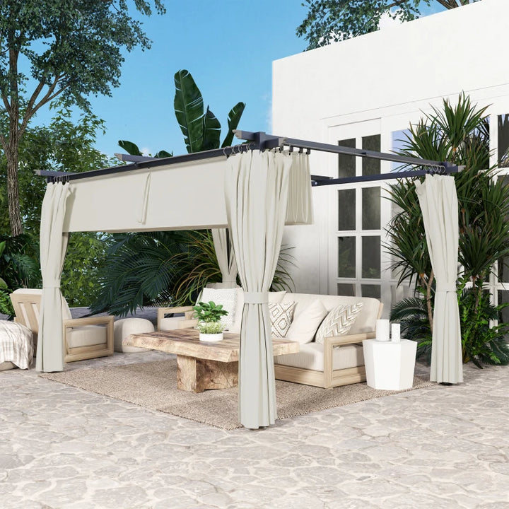 10x13 Pergola with Retractable Canopy and Curtains - UPF30+ Sun Shade Patio Shelter