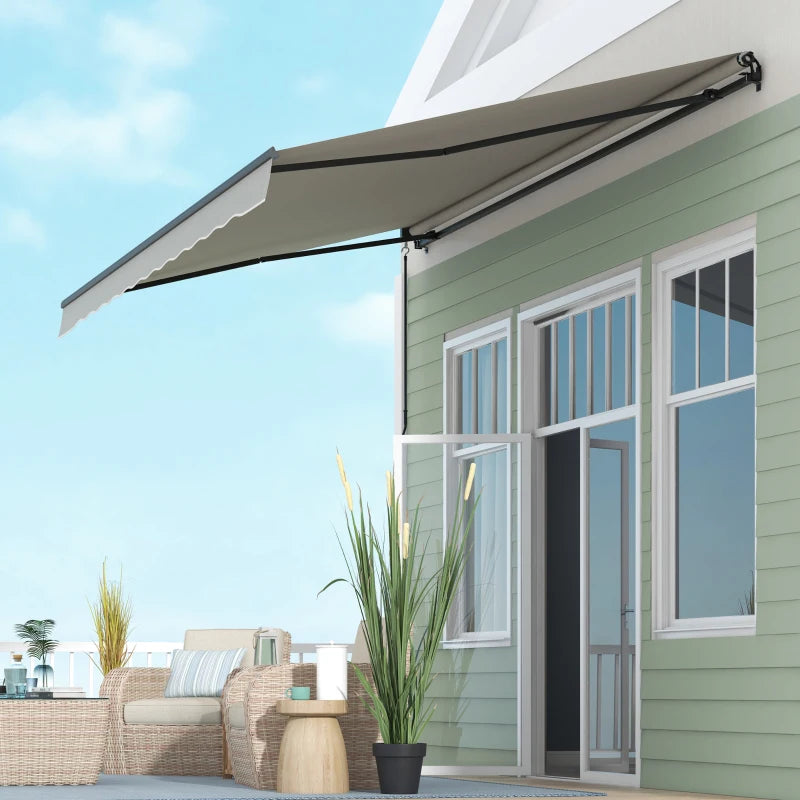 15' x 10' Large Manual Retractable Awning UV Resistant Sun Shade Canopy Outdoor Patio, Lt Grey