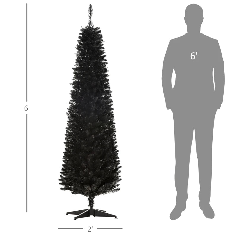 NEW 6ft 390-Tip Unlit Slim Pencil Artificial Christmas Holiday Xmas Tree Decor w Base, Black