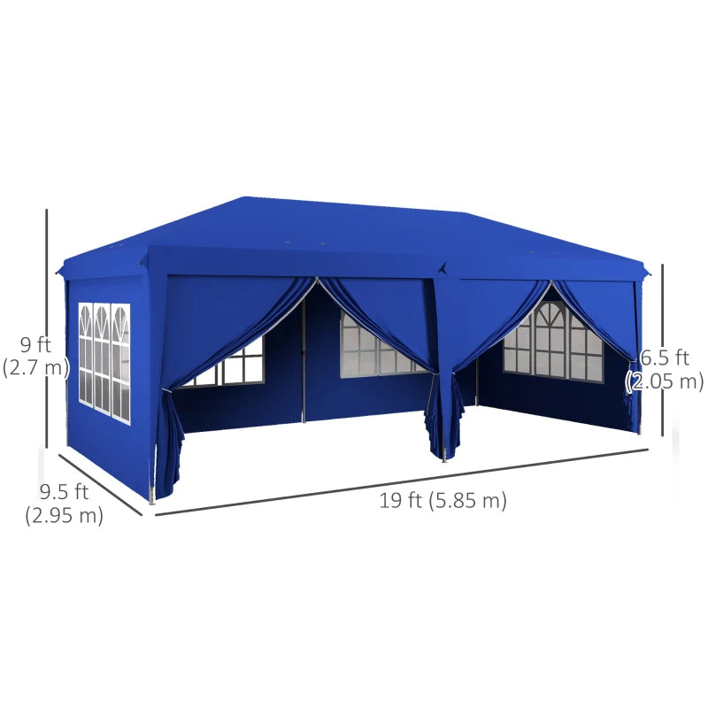 20' x 10' Pop Up Portable Canopy Tent Outdoor Event Party Gazebo w 6 Walls, Windows, Bag, Blue