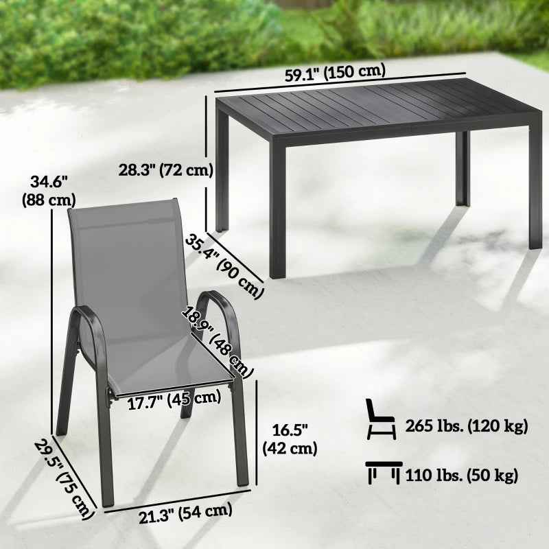 7 Pieces Outdoor Dining Set for 6 - Durable Stackable Patio Furniture with Rectangular Table