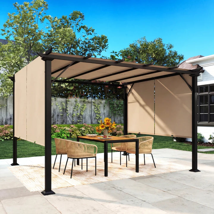 12' x 10' Outdoor Patio Gazebo Pergola with Retractable Canopy - Adjustable Shade and Durable Steel Frame