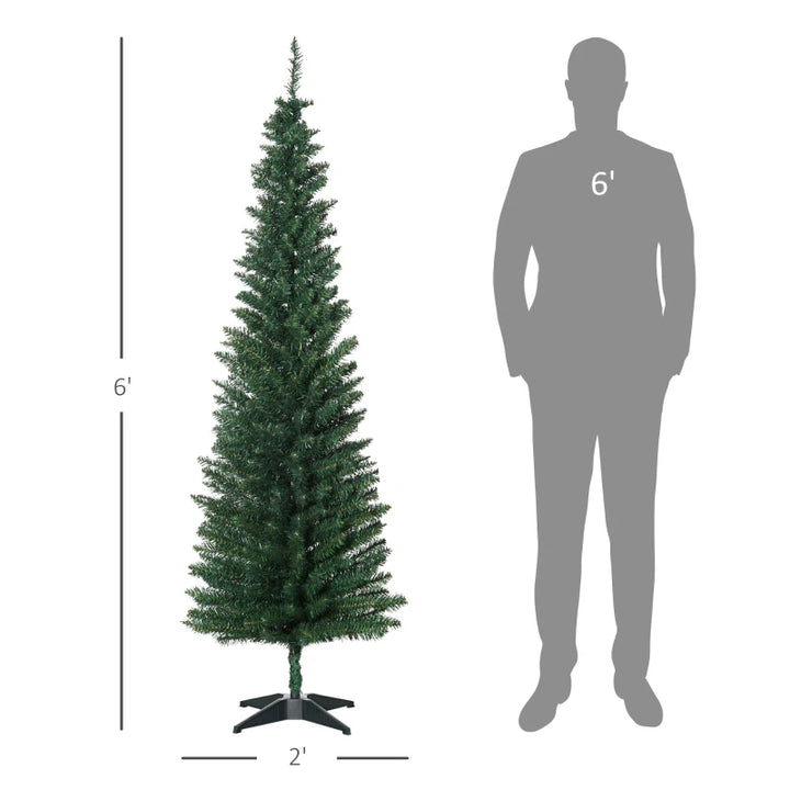 NEW 6ft 390-Tip Unlit Slim Pencil Artificial Christmas Holiday Xmas Tree Decor w Base, Green