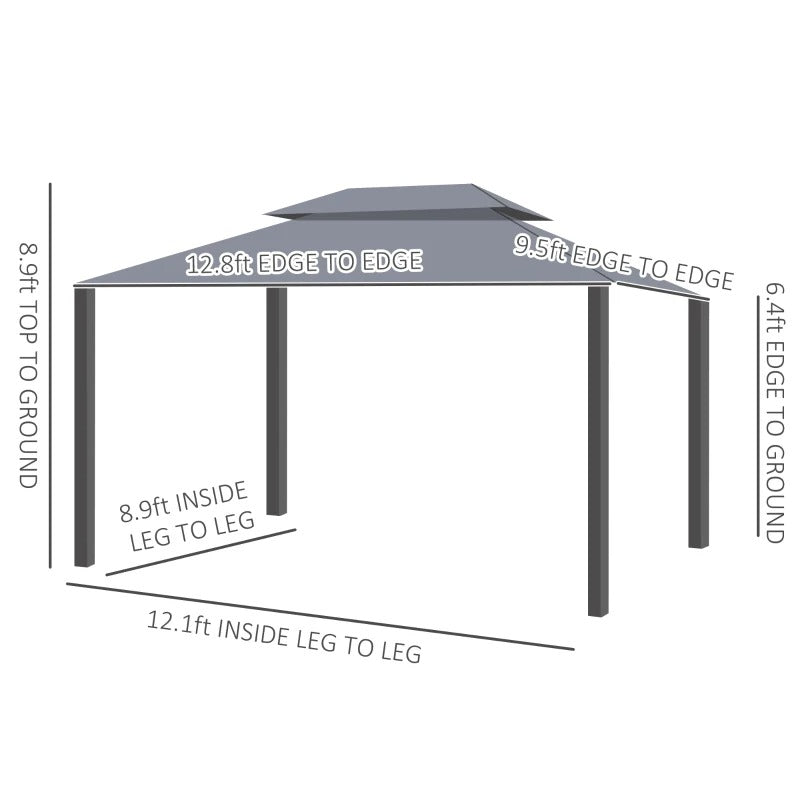 13' x 10' Aluminum Gazebo Canopy Outdoor Tent Shelter w Tiered Roof, Curtain, Mesh Net, Dk Grey