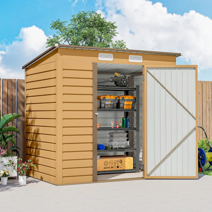 Galvanized Garden Storage Shed 6' x 4' - Durable Metal Outdoor Storage with Double Doors and Vents
