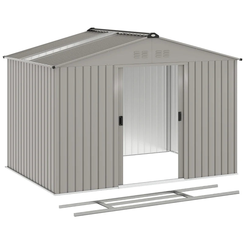 9.1' x 6.4' Metal Garden Storage Shed with Double Sliding Doors - Durable Outdoor Tool Storage